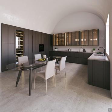 Modern U-shaped kitchen Loto 01 with wine cellar