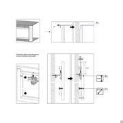 Plan 37 hallway cabinet with shoe rack and coat hooks - A) Coupling of the metal brackets   B) Adjustment of the brackets from above, for vertical alignment of the panels    C) Depth adjustment of the panels using spacers