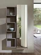 Back hallway storage unit with sliding mirror, 3 compartments and cloathes hanger hooks