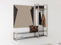 Suspended entrance hall with hanging shelf Milton 02, with metal frame and lower shelves in melamine, matte lacquer or crystal