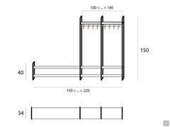 Suspended entrance hall with hanging shelf Milton 02 - Diagram and dimensions of the model with double hanging module