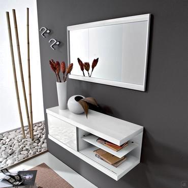 Lily hallway hanging cabinet with sliding door - white lacquered with white lacquered glass door