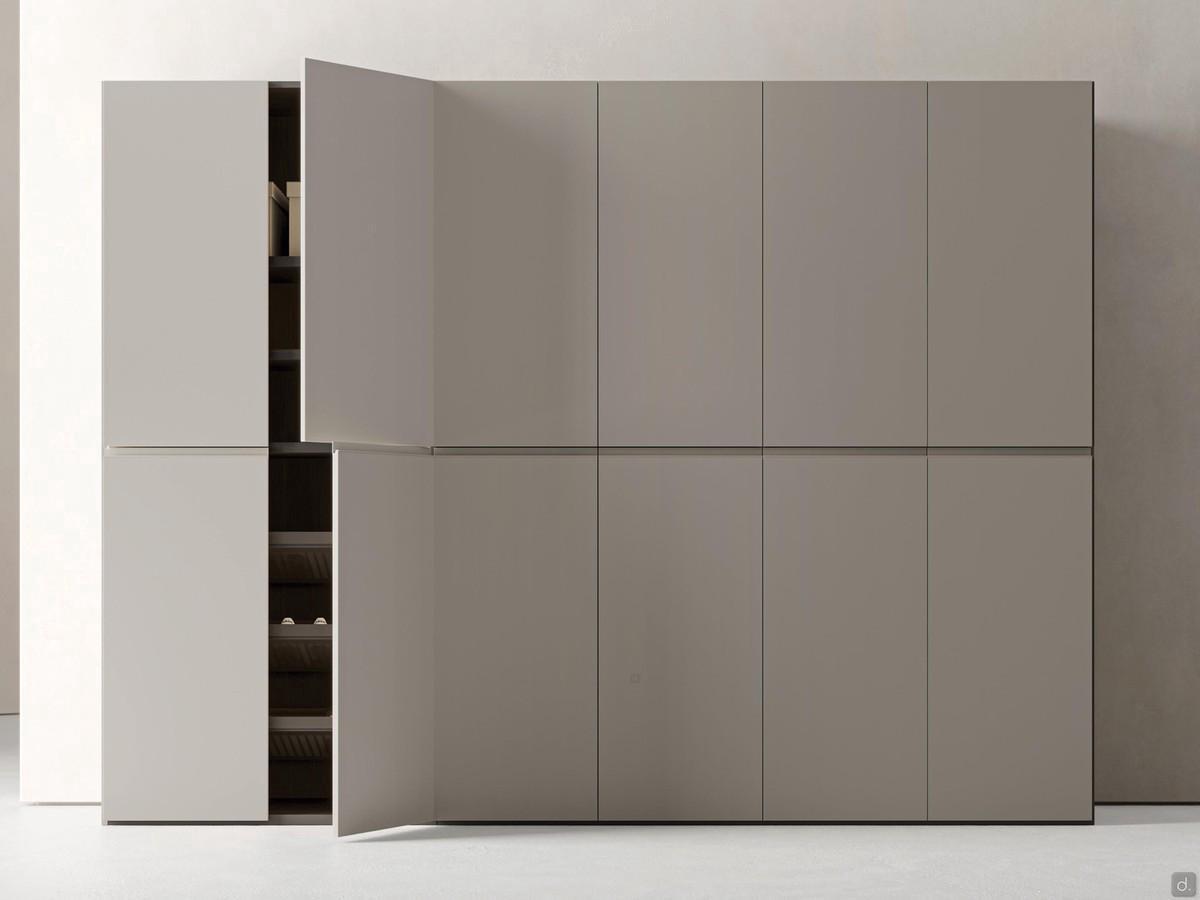 Level Wide matt lacquered four-season hinged wardrobe with central horizontal groove in matching colour