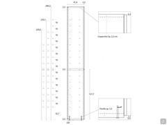 Depth and hole position diagram for internal equipment in a Level Wide module