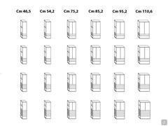 Diagrams of the models and widths available for the Wide drawer cabinet. The large selection of drawer numbers and sizes allows for highly customisable compositions