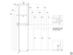 Diagrams and dimensions of heights and depths of the Wide bridge cabinet, in the reduced-depth version from 61.2 cm