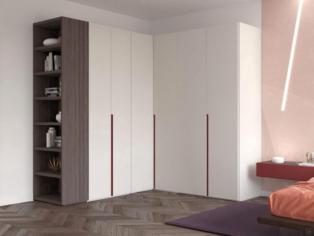 Wide modern corner wardrobe in the 61.2 cm standard depth version. Includes doors from the Focus, Midley (pictured), Ocean, Lake and Level collections, some also in seasonal versions.