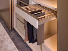 Pull-out trouser rack with sand sketch melamine front and palladium matt lacquered metal elements