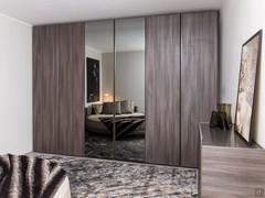 Utah wardrobe with full-height handles - dark elm melamine finish combined with two central dark mirror doors