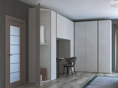 Pacific wardrobe with rounded-off corner - view of the interior in ‘Nature’ lotus melamine, matching the doors and sides