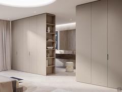 Spirit Lounge hinged wardrobe with recessed handles and a lateral open terminal from the same collection