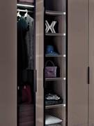 Neptune Lounge modular wardrobe with folding doors, here placed next to an open module (available in the reduced depth version 38 cm d