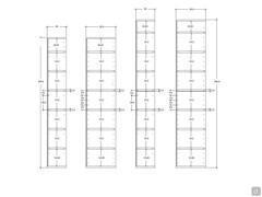 Side panel drilling pattern of Neptune Lounge wardrobe structures for free positioning of the included shelf and any optional equipment