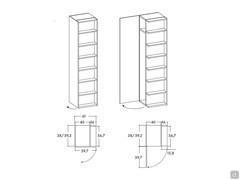 Diagrams and dimensions of the hinged end lounge with open compartments