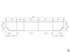 Diagram and dimensions of the Lounge beveled end element in a cabinet composition