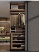 Internal equipment for Lounge wardrobes: floor chest of drawers, storage cubby and shelf with rod.