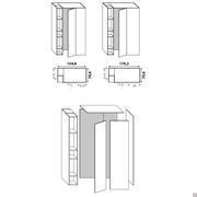 Wide dressing unit with external + internal open compartments: characteristics and overall measurements and encumbrance