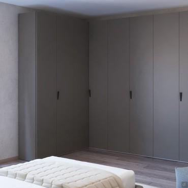 Wide design corner wardrobe with reduced depth