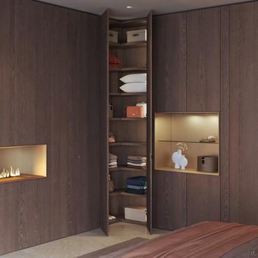 Lounge corner hinged element for cabinets in open-pore oak E31 gray