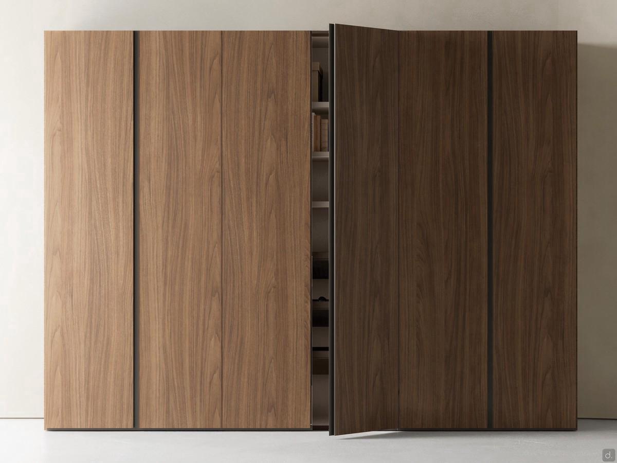 Midley Wide reduced-depth fitted wardrobe with full-height groove in moka shine finish