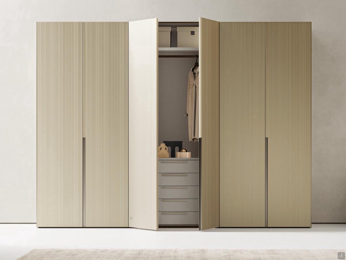 Midley Wide hinged wardrobe in Barré Nickel polymeric melamine finish, with doors with a textured metallic effect