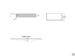 Diagram of the overall depth of the Lake Wide cabinet and dimensions of the single handle. The 2.2 cm door ensures an overall depth of only 43.8 cm, but the actual size considering the thickness of the curved groove is 45.6 cm.