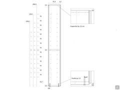 Schematic diagram of the depth and internal holes of the Lake Wide cabinet. Shelves or drawer units can be installed in the holes (16 cm apart), which can be found in the internal equipment tab