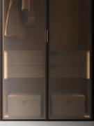 Front detail of the doors in bronzed tinted glass, with a slight satin effect that still allows a glimpse of the cupboard's internal equipment