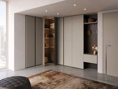 Design corner cabinet with reduced depth Wide, combined with the Midley Wide hinged wardrobe with the same depth and the entrance terminal