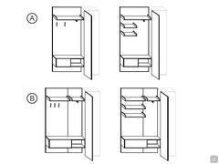 Example of composition: backrest equipped with shelves, hangers, and hanging container. A) Wide End Small width cm 112,8 - B) Wide End Large width cm 143,8