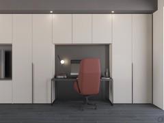 Wide bridge cabinet with reduced depth, combined with Wide desk to create a home office compartment