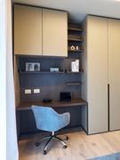 Wide cupboard wall unit inserted in a studio/home office composition together with Wide desk, back and shelves (customer photo)