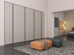 Lake Wide full-height metal groove wardrobe in a composition with 8 matt lacquered hinged doors