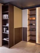 Wide side bookcase combined with a hinged corner module with Ocean Wide door and Wide bookcase for linear compositions