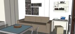 3D Studio apartment design - view of relaxation area and home office