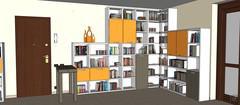 3D Living room/living room design - corner bookcase view