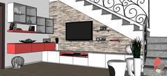 3D Living room/living room design - view of fitted wall