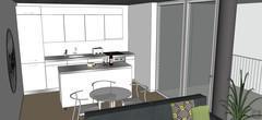 3d Living room design - Kitchen and dining area view