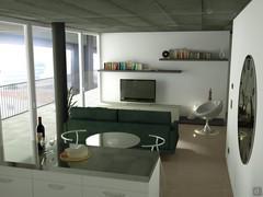 Solution to furnish kitchen and living room together - Render