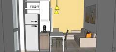 3D Open Space Design - kitchen view - free-standing refrigerator+bases