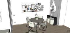 3D Living room/living room design - view of dining area, bookcase, bar area