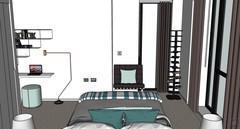 3D Bedroom Design - armchair and writing desk view