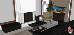  3D Living room/living room design - armchair and coffee table view