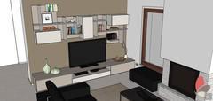  3D Living room/living room design - view of fitted wall