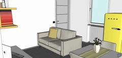 3D Open Space Design - sofa and entrance view