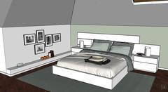 3D Bedroom Design - side view bed with paneling