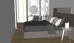 3D Bedroom Design - bed view from the patio door