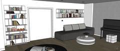  3D Living room/living room design - bookcase view