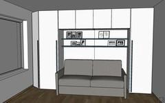 Bedroom 3D Design  - wardrobe and sofa area