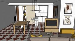 3D Open Space Design - view of dining area and kitchen